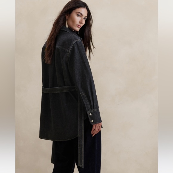 BANANA REPUBLIC Italian-made Denim Shirt Jacket, Rinse Dark Wash, Size XL - Picture 3 of 7